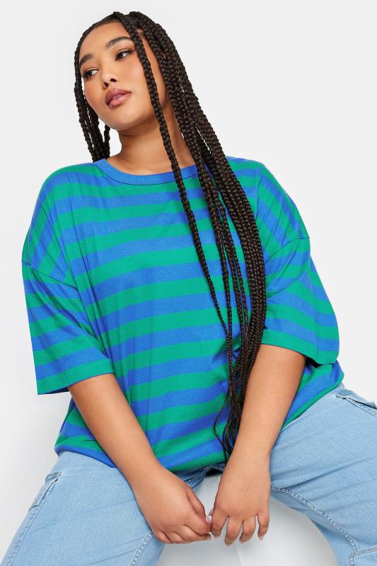 Plus Size  LIMITED COLLECTION Curve Blue & Green Stripe Boxy T-Shirt