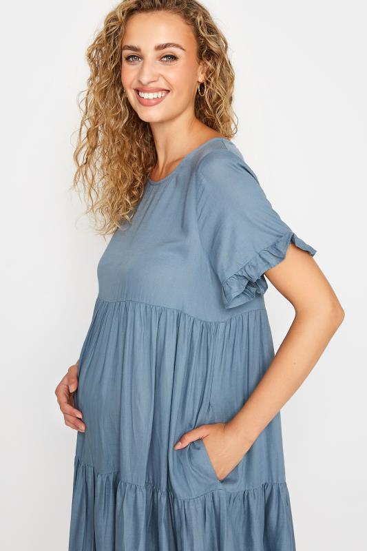 LTS Tall Maternity Blue Tiered Smock Dress 4