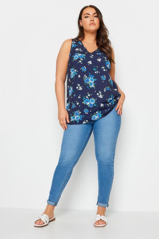 YOURS Plus Size Navy Blue Floral Print Vest Top | Yours Clothing 2