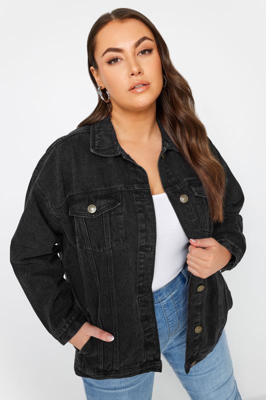 Buy Tsher Women's Boyfriend Denim Jacket Long Sleeve Loose Jean Jacket  Coats D003 (L, Black) at Amazon.in