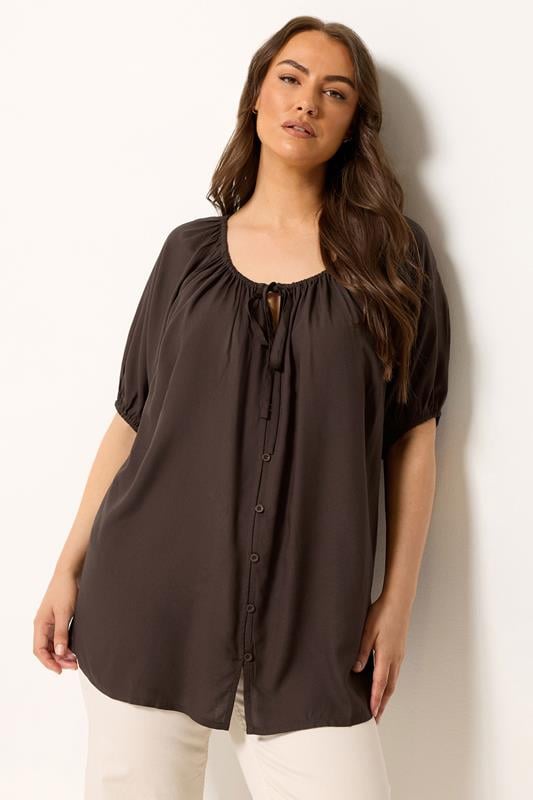  YOURS blusa marrón chocolate con botones
