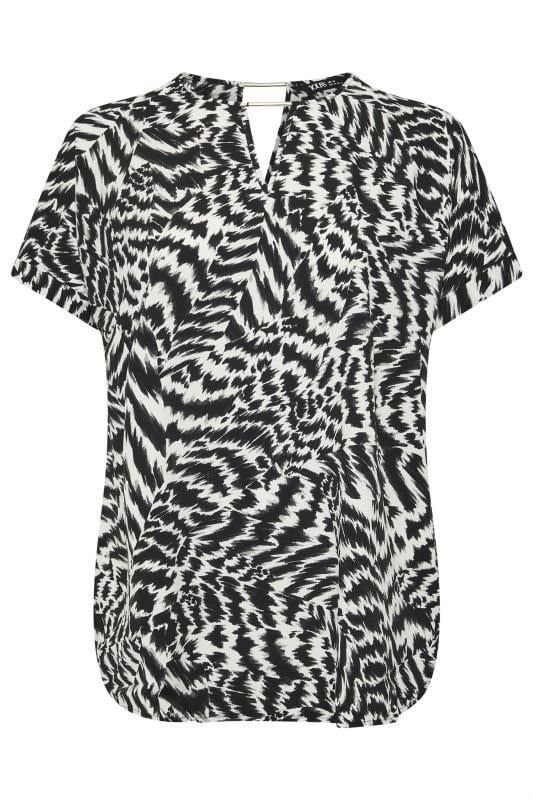 YOURS Plus Size Black & White Abstract Print Notch Neck Blouse | Yours Clothing  5