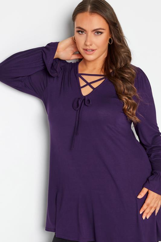 LIMITED COLLECTION Plus Size Purple Lattice Front Top | Yours Clothing 4