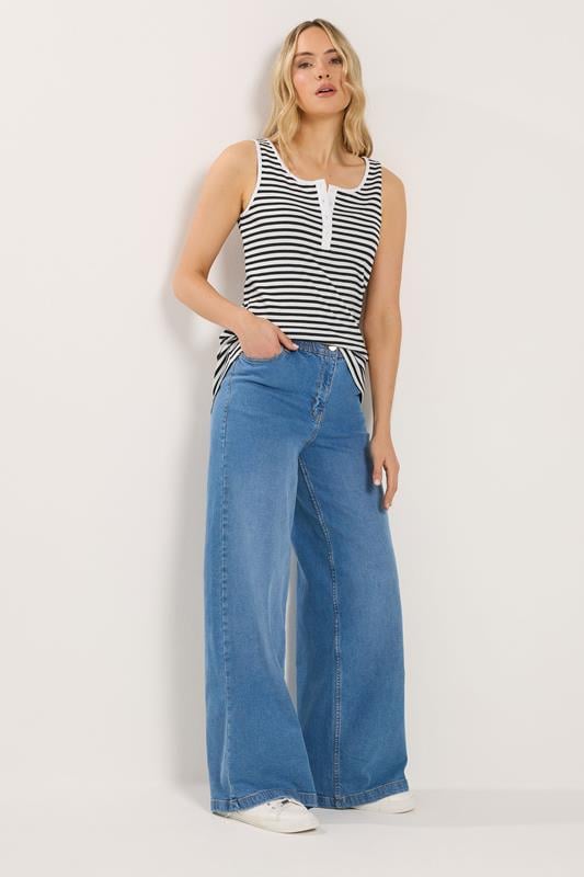 LTS Tall Women's Black & White Stripe Ribbed Placket Vest | Long Tall Sally 4