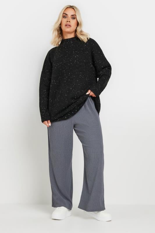 YOURS Plus Size Black Speckled High Neck Seam Jumper | Yours Clothing 3