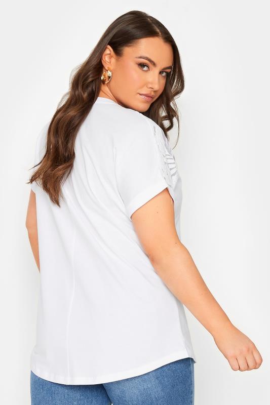 YOURS Plus Size White Floral Mesh Panel T-Shirt | Yours Clothing 3