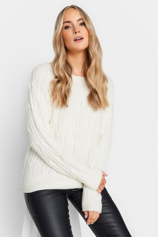 Tall  LTS Tall White Chunky Cable Knit Jumper