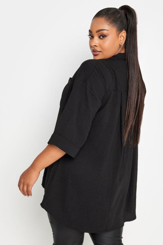 YOURS Plus Size Black V-Neck Collared Blouse | Yours Clothing 3