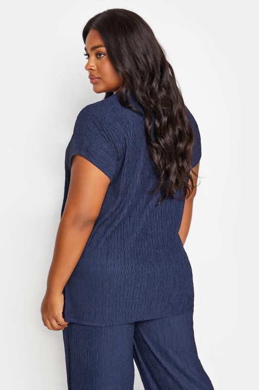 YOURS Plus Size Navy Blue Crinkle Plisse T-Shirt | Yours Clothing 4