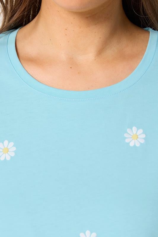 YOURS Plus Size Light Blue Embroidered Daisy T-Shirt | Yours Clothing 4