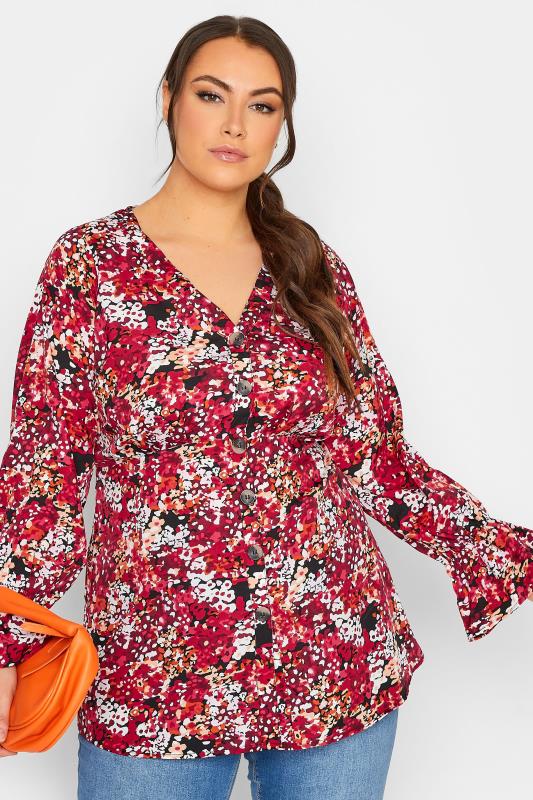 LIMITED COLLECTION Plus Size Red Floral Print Blouse | Yours Clothing 1