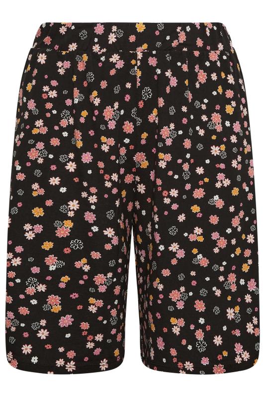 YOURS Curve Plus Size Black & Pink Ditsy Floral Print Jersey Shorts | Yours Clothing  5
