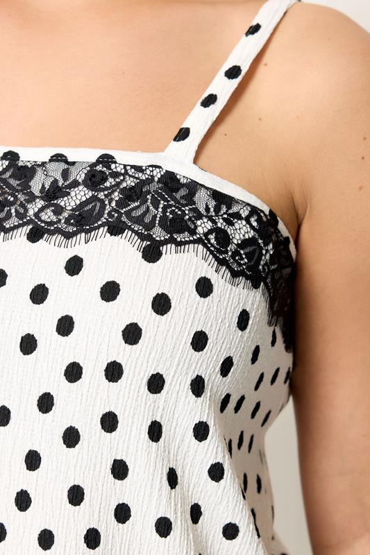 YOURS Plus Size White Polka Dot Lace Trim Vest Top | Yours Clothing 4
