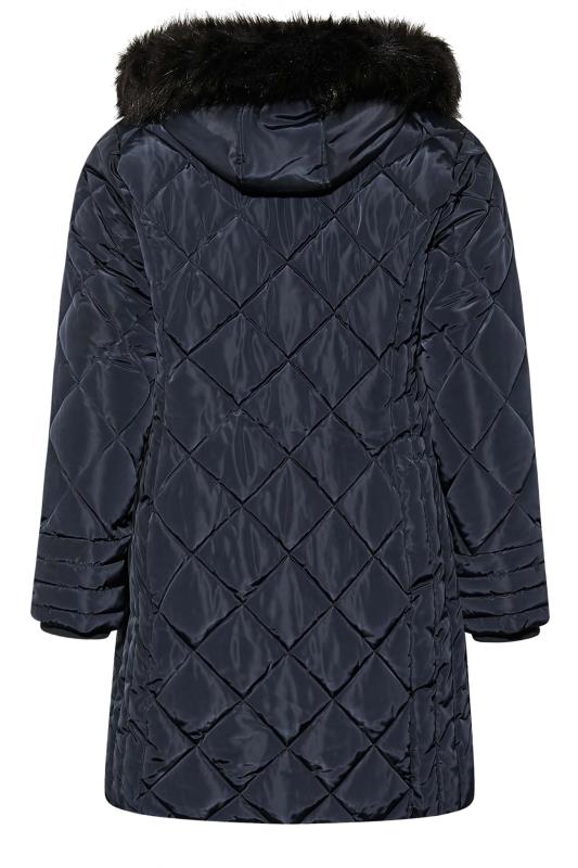 Curve Navy Blue Diamond Quilted Midi Puffer Coat | Yours Clothing 7