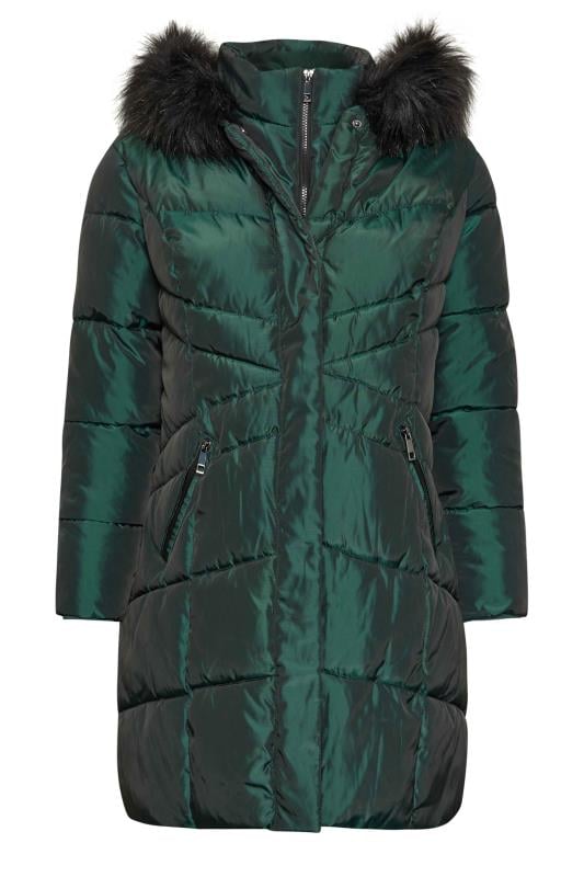 Plus Size  YOURS Curve Forest Green Faux Fur Trim Puffer Coat
