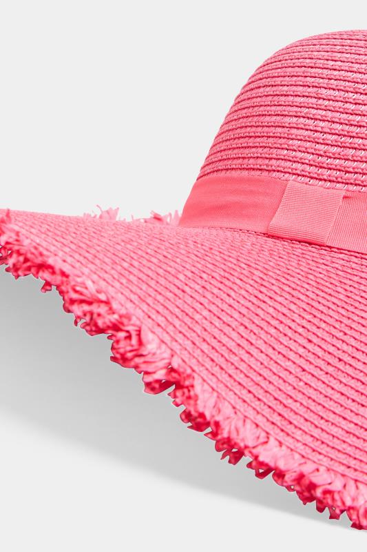 Hot Pink Frayed Edge Straw Hat | Yours Clothing  4