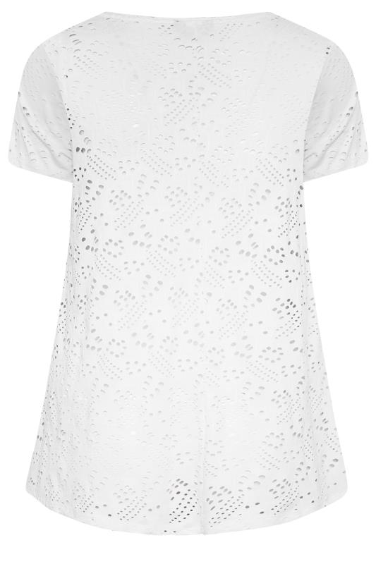 YOURS Curve Plus Size White Broderie Anglaise Swing T-Shirt | Yours Clothing 7