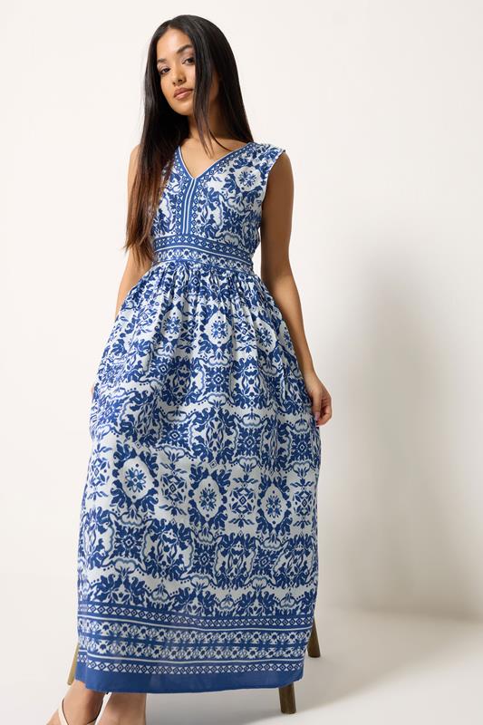 M&Co Petite Blue & White Paisley Tiered Maxi Dress | M&Co 1