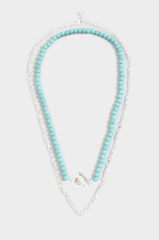 Silver & Blue Stone Layered Necklace | Yours Clothing 2