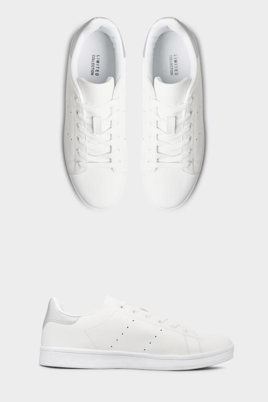LIMITED COLLECTION White & Silver Vegan Faux Leather Trainers In Wide Fit_split.jpg
