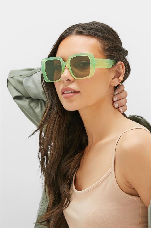 Green Oversized Tinted Sunglasses | Yours Clothing 1