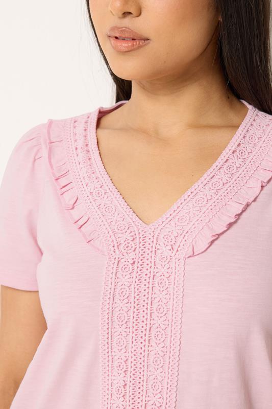 M&Co Petite Pink Short Sleeve Frill Cotton Blouse | M&Co 4