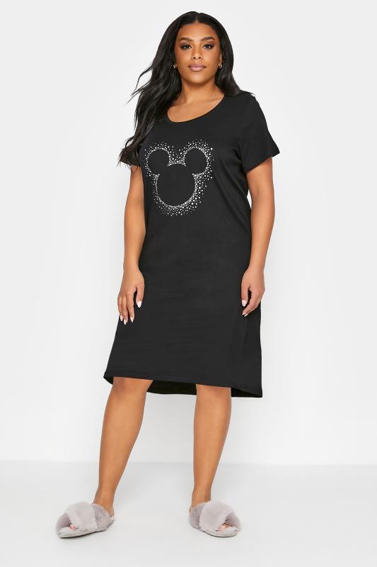  Grande Taille DISNEY Curve Black Mickey Mouse Embellished Nightdress