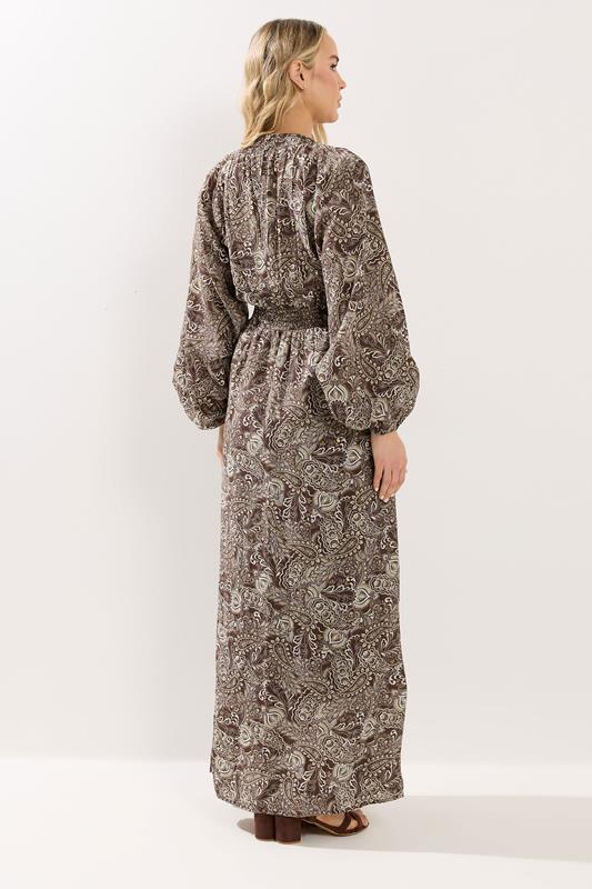 LTS Tall Women's Chocolate Brown Paisley Shirred Maxi Dress | Long Tall Sally 2