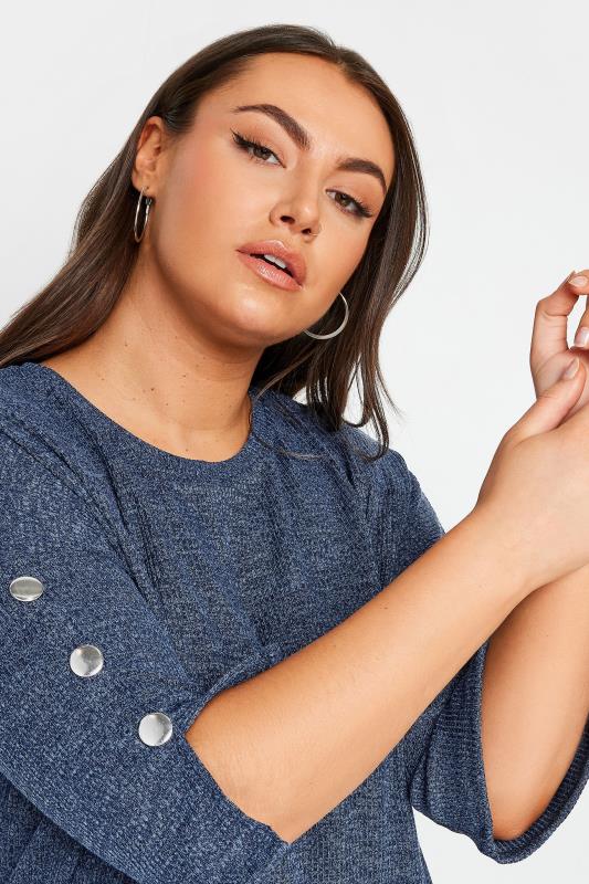 YOURS Plus Size Blue Soft Touch Button Top | Yours Clothing 4