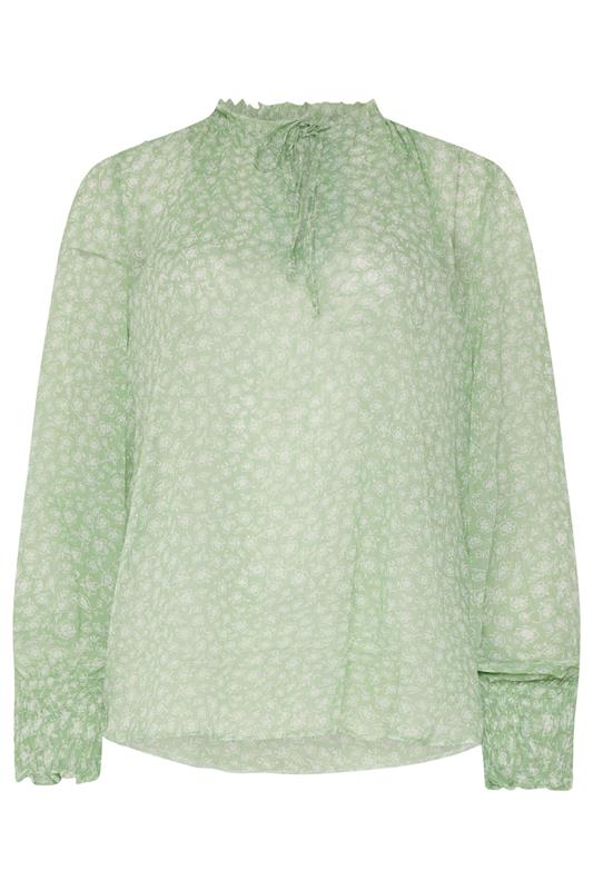 M&Co Green & White Floral Tie Neck Blouse | M&Co 5
