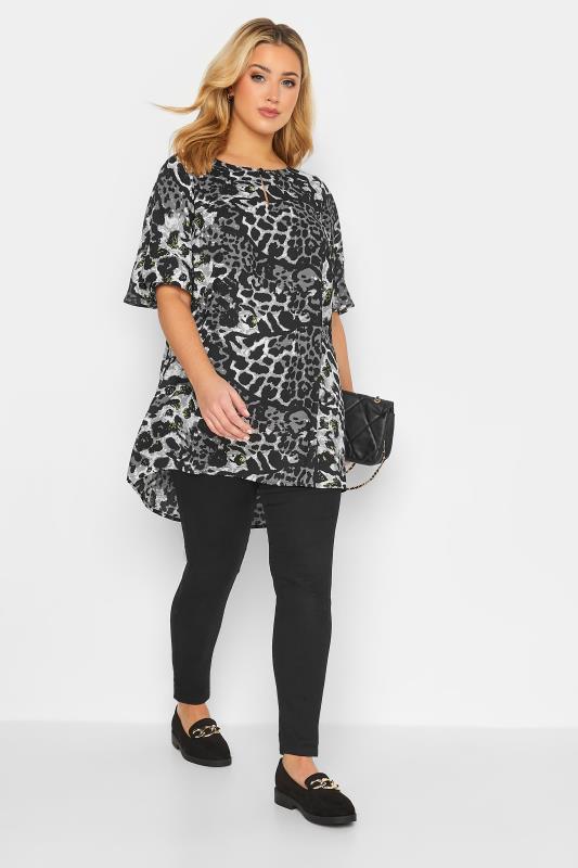 Plus Size Grey Animal Print Frill Sleeve Blouse | Yours Clothing 3