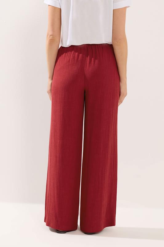 LTS Tall Women's Dark Red Wide Leg Linen Trousers | Long Tall Sally 4