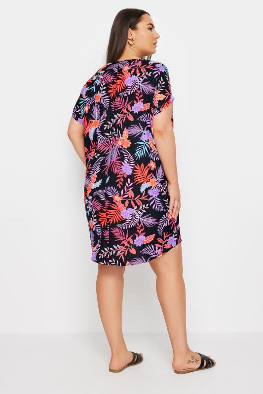YOURS Plus Size Black Tropical Print Shift Dress | Yours Clothing 3