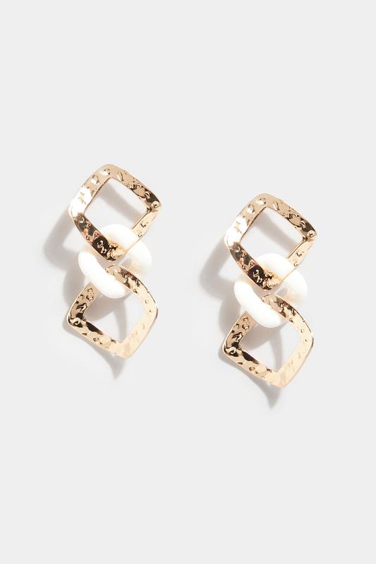 Plus Size Gold Tone Triple Diamond Hoop Drop Earrings | Yours Clothing 2