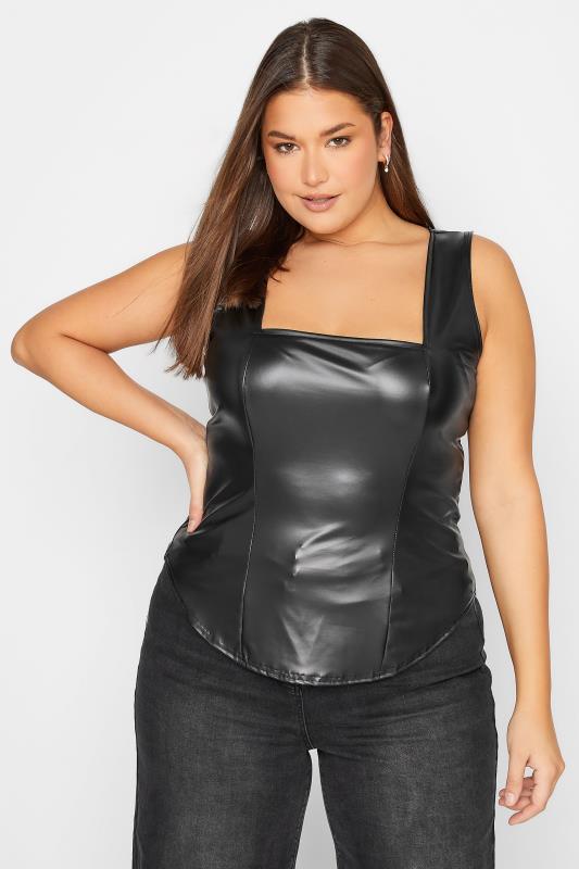 LTS Tall Women's Black Faux Leather Corset Top | Long Tall Sally 2