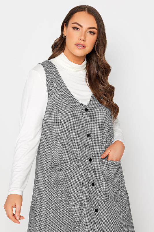 YOURS Curve Grey Check Print Button Through Pinafore Dress | Yours Clothing 4