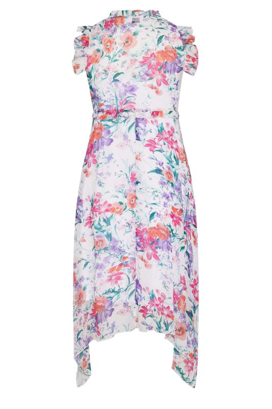 Plus Size White Floral Print Hanky Hem Dress | Yours Clothing 7