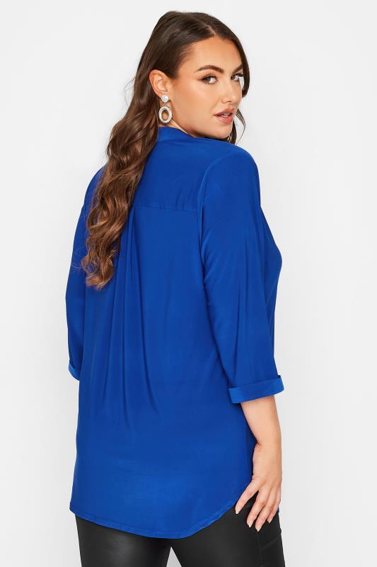 YOURS LONDON Plus Size Curve Cobalt Blue Half Placket Shirt | Yours Clothing  3