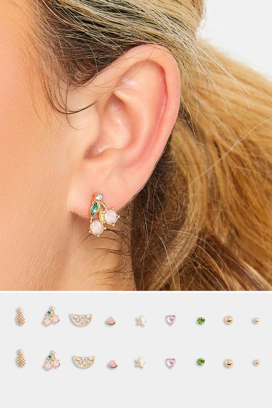Plus Size  9 PACK Gold Fruit Mixed Stud Earrings Set