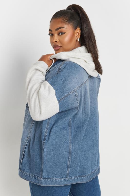 YOURS Plus Size Blue Sweatshirt Hooded Denim Jacket | Yours Clothing 5