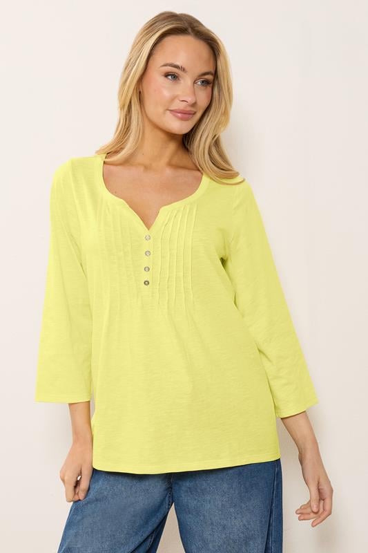  M&Co Yellow Cotton Henley Top