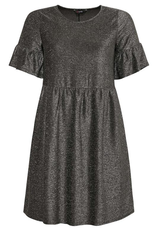 Plus Size Grey Glitter Frill Sleeve Smock Dress | Yours Clothing 7