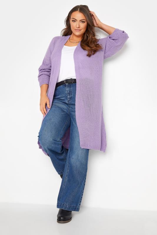 Curve Bright Lilac Purple Knitted Longline Cardigan_B.jpg