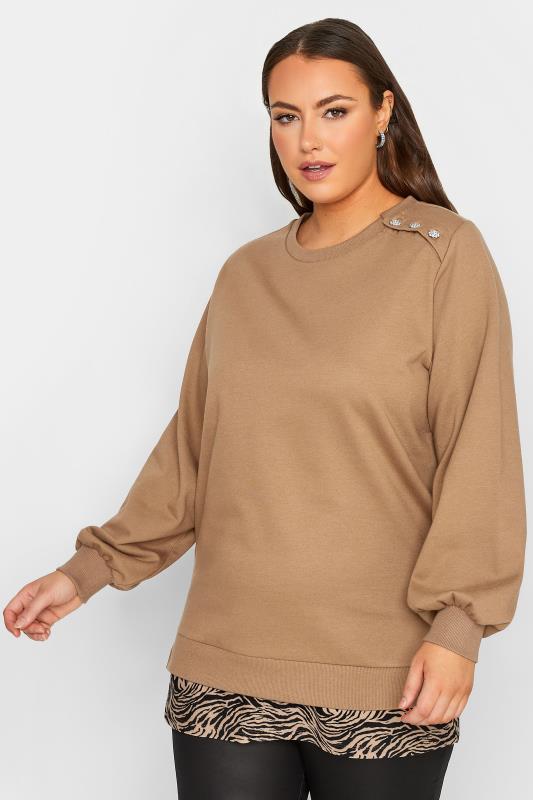Curve Plus Size Brown Zebra Print Hem Sweatshirt | Yours Clothing  2
