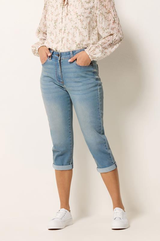 M&Co Blue Light Wash Cropped Boyfriend Jeans | M&Co 1