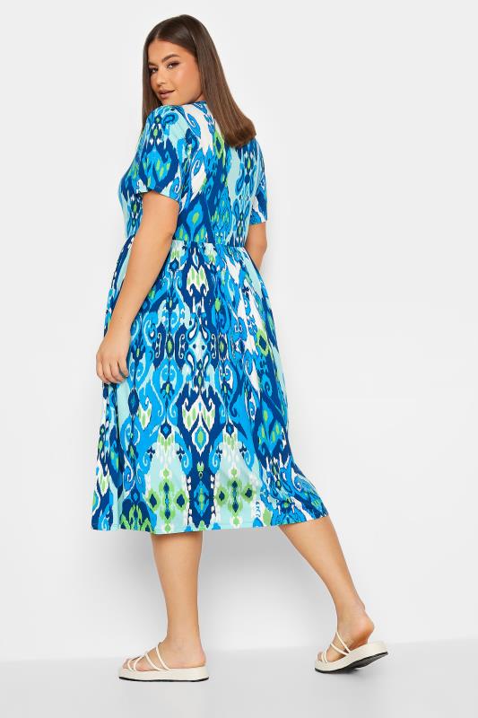 YOURS Curve Blue Abstract Print Frill Sleeve Smock Dress 4