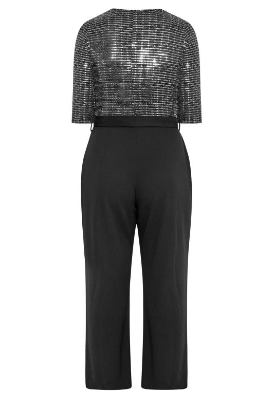YOURS LONDON Plus Size Black & Silver Sequin Wrap Jumpsuit | Yours Clothing 8