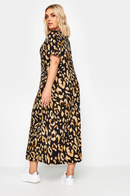 YOURS Plus Size Black Leopard Print Pleated Maxi Dress | Yours Clothing 3