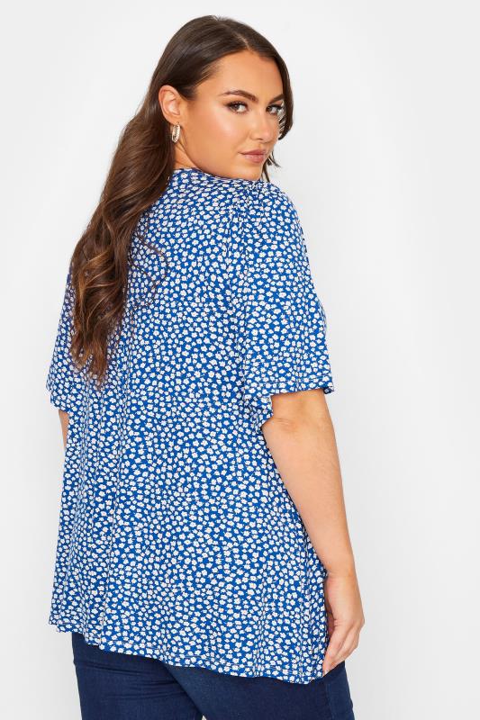 Plus Size Blue Floral Pleat Front Top | Yours Clothing 3