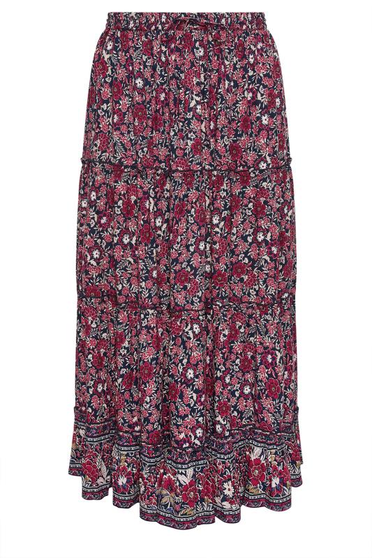 YOURS Plus Size Red Floral Print Tiered Maxi Skirt | Yours Clothing 6